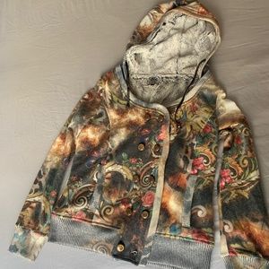 Fleece-lined vintage hoodie with ornate buttons